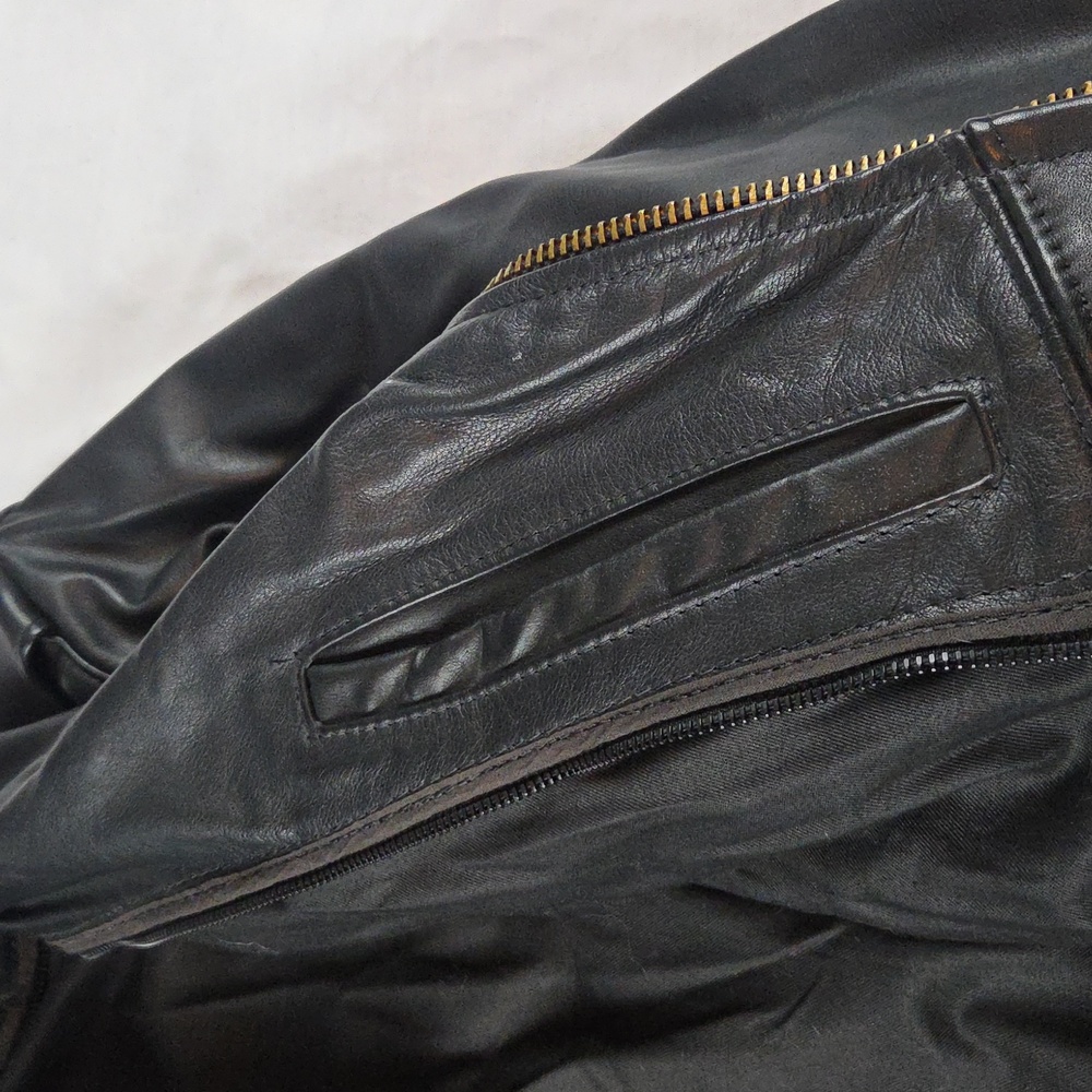 Brooks Black Leather Biker Jacket Coat Womens Size 42 MEDIUM Womans M - Picture 8 of 16